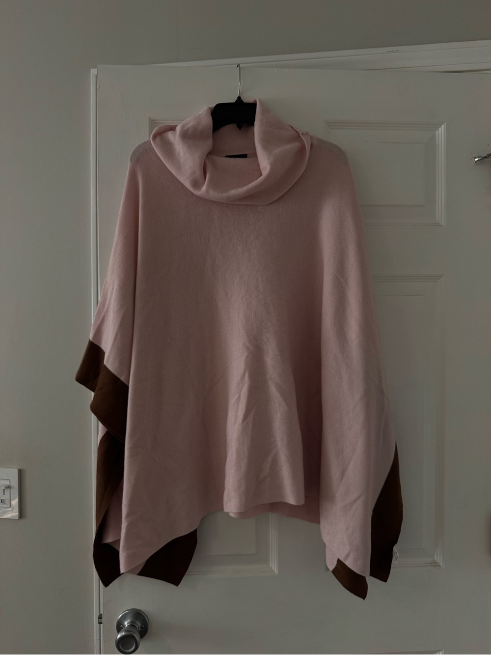 Ann Taylor Pale Pink Cowl Neck Poncho with Brown Trim